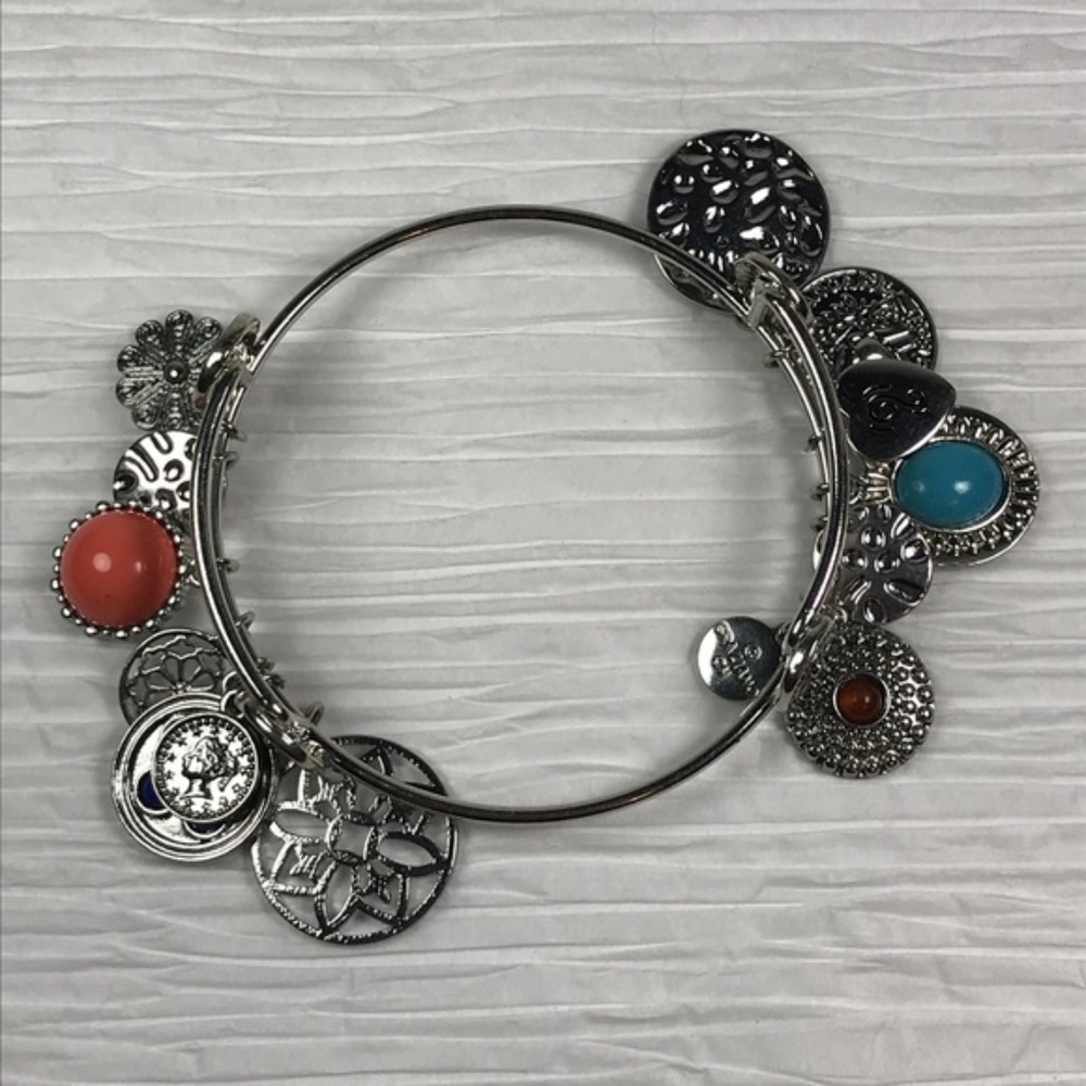 Graziano CN Silver Charm Bangle Bracelet